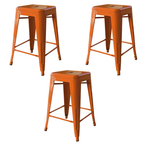 Amerihome Loft Orange 24" Metal Bar Stool, PK3 - BS24ORNG3