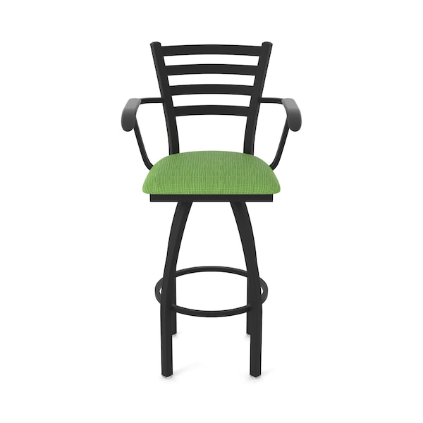 Holland Bar Stool Co Jackie with Arms 30 in. Swivel Bar Stool with Black Wrinkle Finish and Graph Parrot Seat - 415