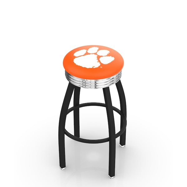 Holland Bar Stool Co 25" Blk Wrinkle Clemson Swivel Bar Stool, Chrome Ring - L8B3C25CLMSON