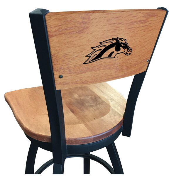 Holland Bar Stool Co 25" Blk Wrinkle Western Michigan Swivel Bar Stool, Laser Engraved Back - L03825BWMEDMPLAWESTMIMEDMPL