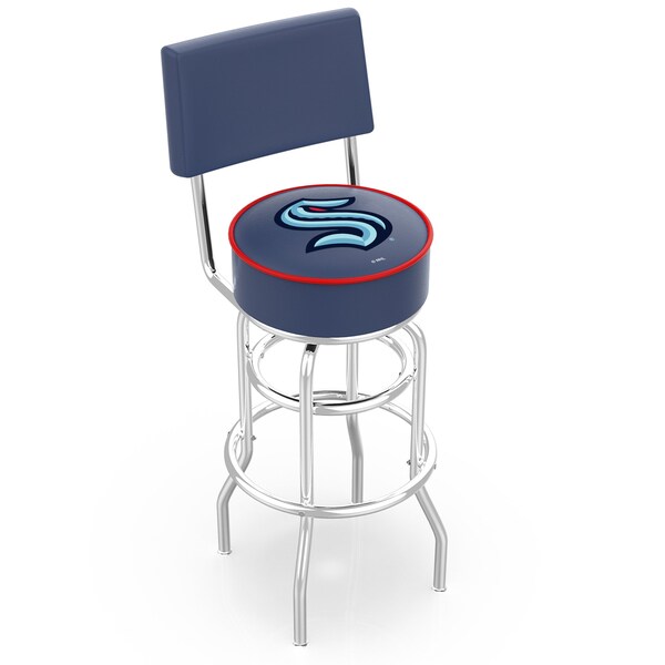 Holland Bar Stool Co 25" Chrome Double Ring Seattle Kraken Swivel Bar Stool with a Back - L7C425SEAKRK