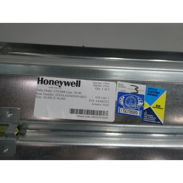 Honeywell DAMPER FAN AND BLOWER PARTS AND ACCESSORY - D30AA036036NAB/U 36X36