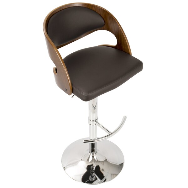 Lumisource Pino Adjustable Swivel Barstool in Walnut and Brown Faux Leather - BS-JY-PN WL+BN