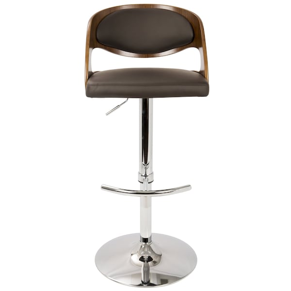 Lumisource Pino Adjustable Swivel Barstool in Walnut and Brown Faux Leather - BS-JY-PN WL+BN