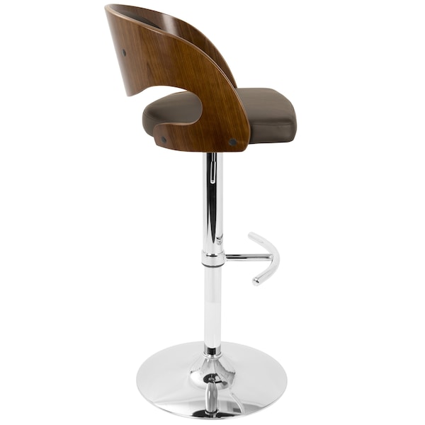 Lumisource Pino Adjustable Swivel Barstool in Walnut and Brown Faux Leather - BS-JY-PN WL+BN