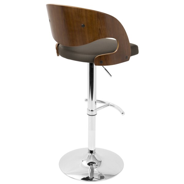 Lumisource Pino Adjustable Swivel Barstool in Walnut and Brown Faux Leather - BS-JY-PN WL+BN