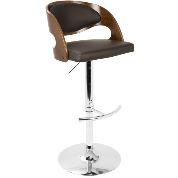 Lumisource Pino Adjustable Swivel Barstool in Walnut and Brown Faux Leather - BS-JY-PN WL+BN