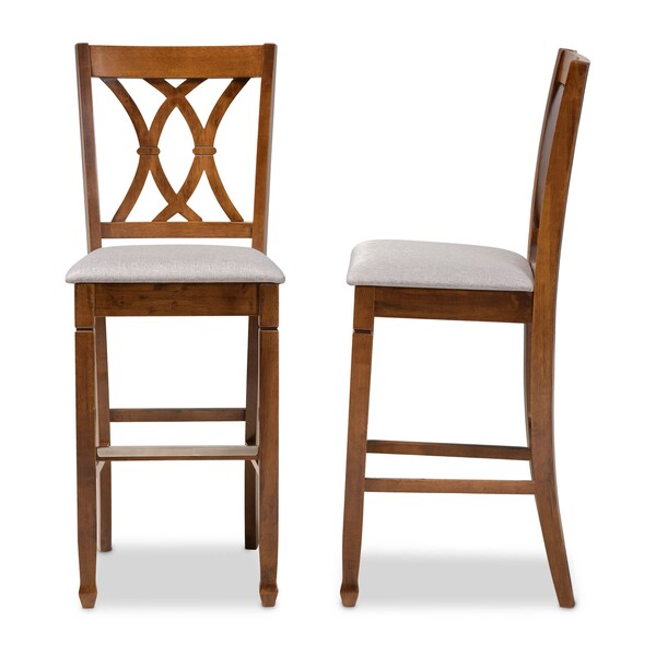 Baxton Studio Calista Grey Upholstered and Walnut Wood 2-Piece Bar Stool Set - 167-10855