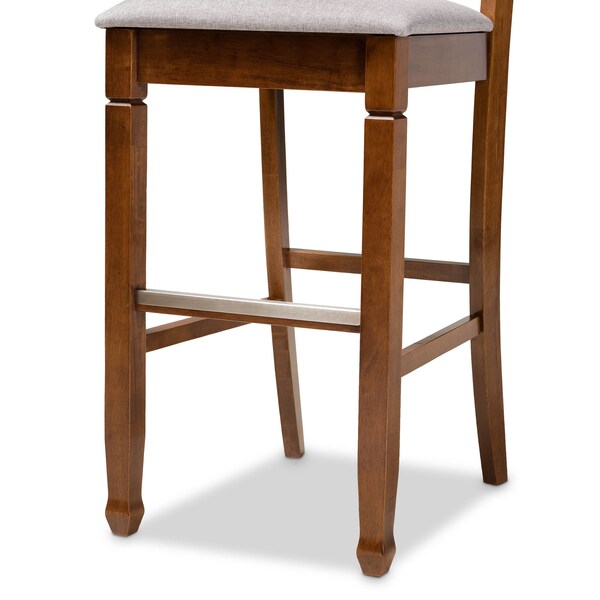 Baxton Studio Calista Grey Upholstered and Walnut Wood 2-Piece Bar Stool Set - 167-10855