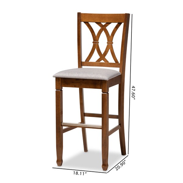 Baxton Studio Calista Grey Upholstered and Walnut Wood 2-Piece Bar Stool Set - 167-10855