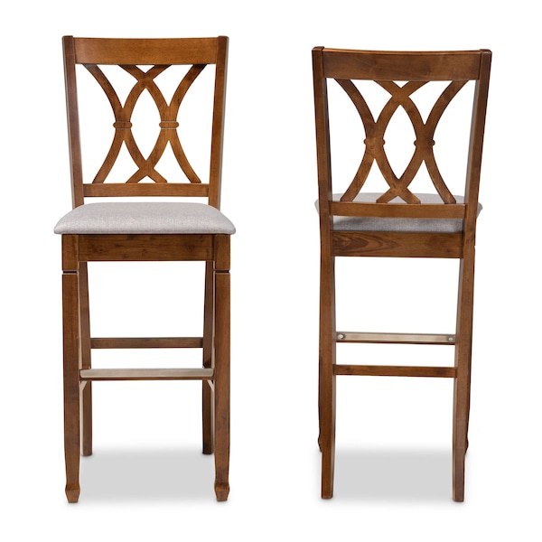 Baxton Studio Calista Grey Upholstered and Walnut Wood 2-Piece Bar Stool Set - 167-10855