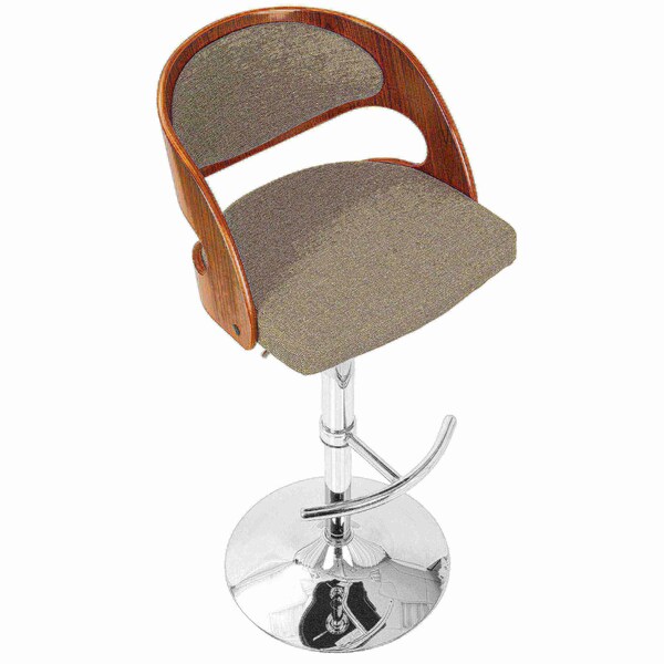 Lumisource Pino Adjustable Swivel Barstool in Walnut and Grey Fabric - BS-JY-PN WL+GY