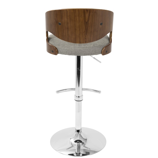 Lumisource Pino Adjustable Swivel Barstool in Walnut and Grey Fabric - BS-JY-PN WL+GY
