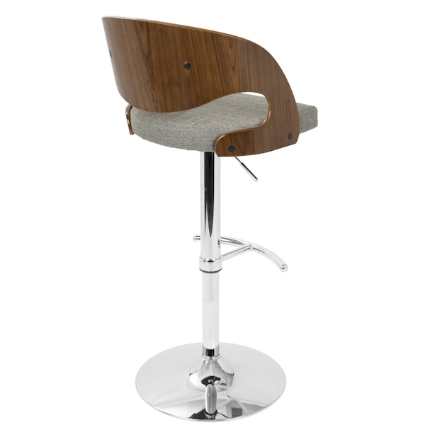 Lumisource Pino Adjustable Swivel Barstool in Walnut and Grey Fabric - BS-JY-PN WL+GY