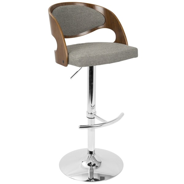 Lumisource Pino Adjustable Swivel Barstool in Walnut and Grey Fabric - BS-JY-PN WL+GY