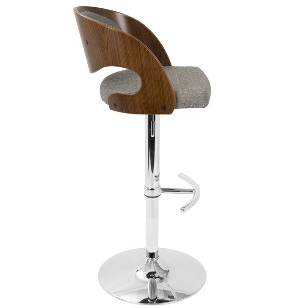 Lumisource Pino Adjustable Swivel Barstool in Walnut and Grey Fabric - BS-JY-PN WL+GY