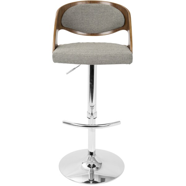 Lumisource Pino Adjustable Swivel Barstool in Walnut and Grey Fabric - BS-JY-PN WL+GY