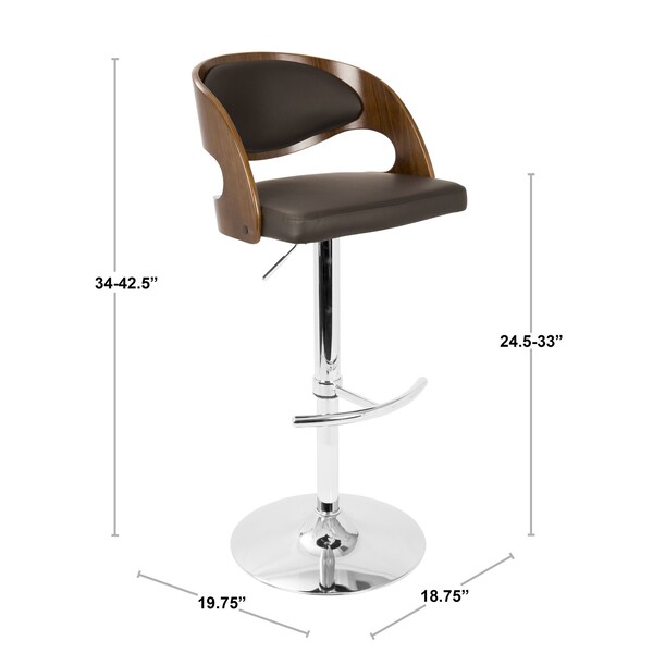 Lumisource Pino Adjustable Swivel Barstool in Walnut and Grey Fabric - BS-JY-PN WL+GY