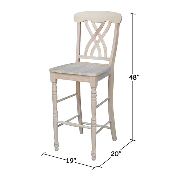 International Concepts Lattice Bar Height Stool, 30" Seat Height, Unfinished - S-3903