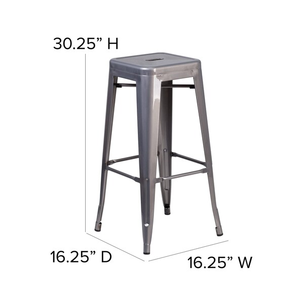 Flash Furniture 30'' High Backless Clear Coated Metal Indoor Barstool, Square Seat, PK4 - 4-XU-DG-TP0004-30-GG