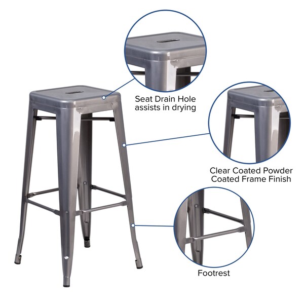 Flash Furniture 30'' High Backless Clear Coated Metal Indoor Barstool, Square Seat, PK4 - 4-XU-DG-TP0004-30-GG