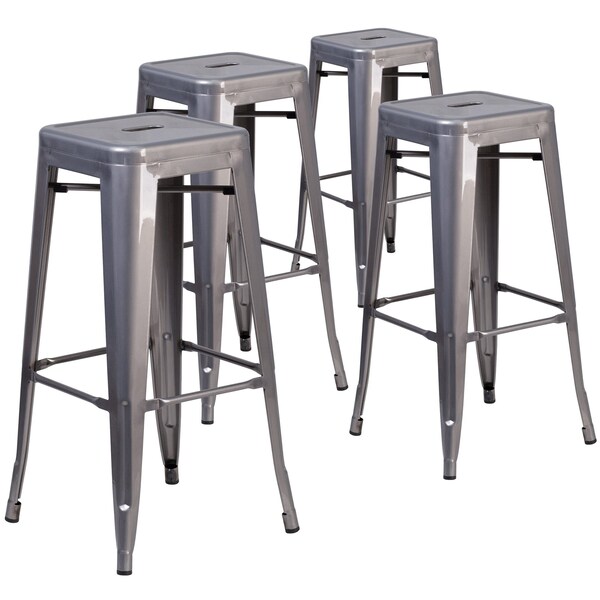 Flash Furniture 30'' High Backless Clear Coated Metal Indoor Barstool, Square Seat, PK4 - 4-XU-DG-TP0004-30-GG