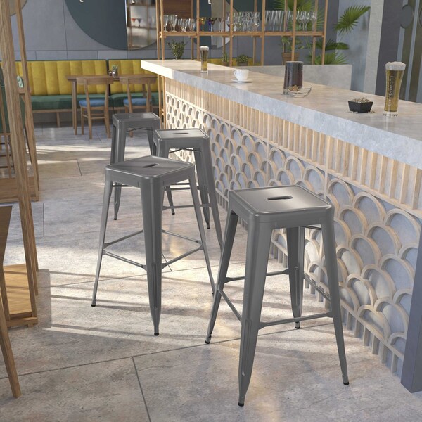 Flash Furniture 30'' High Backless Clear Coated Metal Indoor Barstool, Square Seat, PK4 - 4-XU-DG-TP0004-30-GG