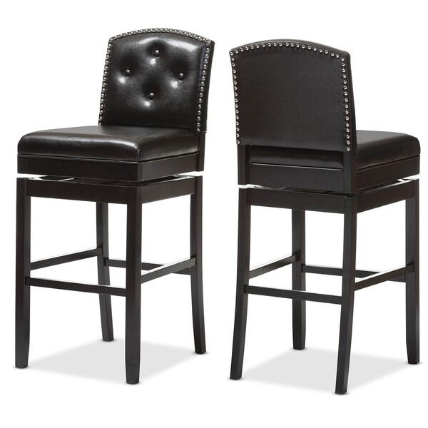 Baxton Studio Brown Faux Leather Button-tufted Upholstered Swivel Bar Stool, PK2 - 122-6750