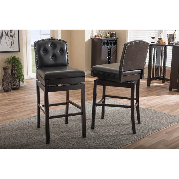 Baxton Studio Brown Faux Leather Button-tufted Upholstered Swivel Bar Stool, PK2 - 122-6750