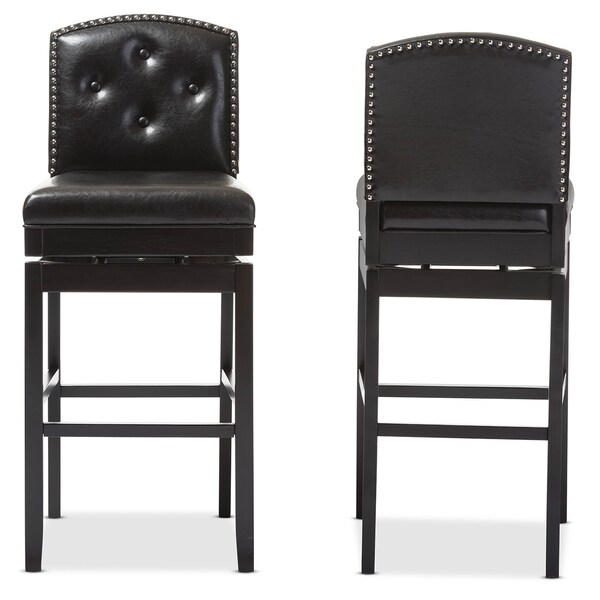 Baxton Studio Brown Faux Leather Button-tufted Upholstered Swivel Bar Stool, PK2 - 122-6750