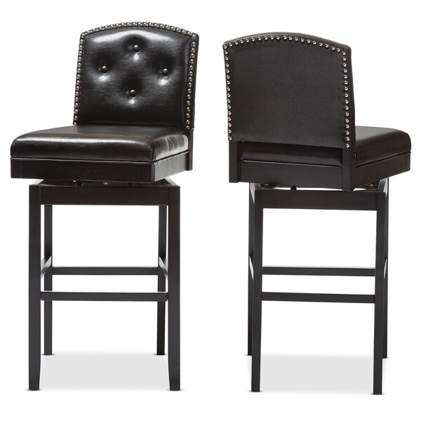 Baxton Studio Brown Faux Leather Button-tufted Upholstered Swivel Bar Stool, PK2 - 122-6750