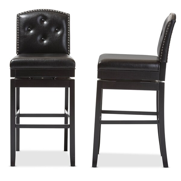 Baxton Studio Brown Faux Leather Button-tufted Upholstered Swivel Bar Stool, PK2 - 122-6750