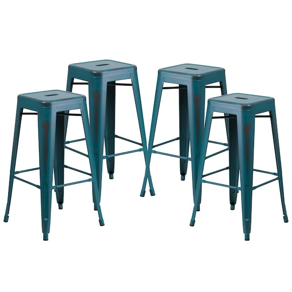 Flash Furniture 4Pack 30" High Aged Kelly Blue-Teal Metal Barstool - 4-ET-BT3503-30-KB-GG