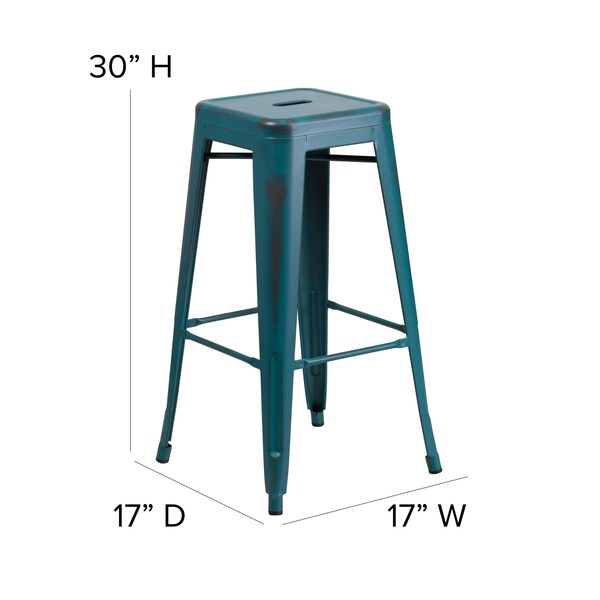Flash Furniture 4Pack 30" High Aged Kelly Blue-Teal Metal Barstool - 4-ET-BT3503-30-KB-GG