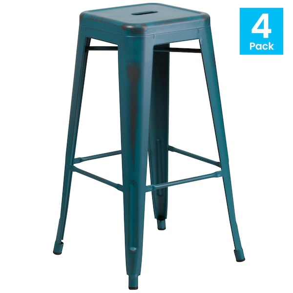 Flash Furniture 4Pack 30" High Aged Kelly Blue-Teal Metal Barstool - 4-ET-BT3503-30-KB-GG