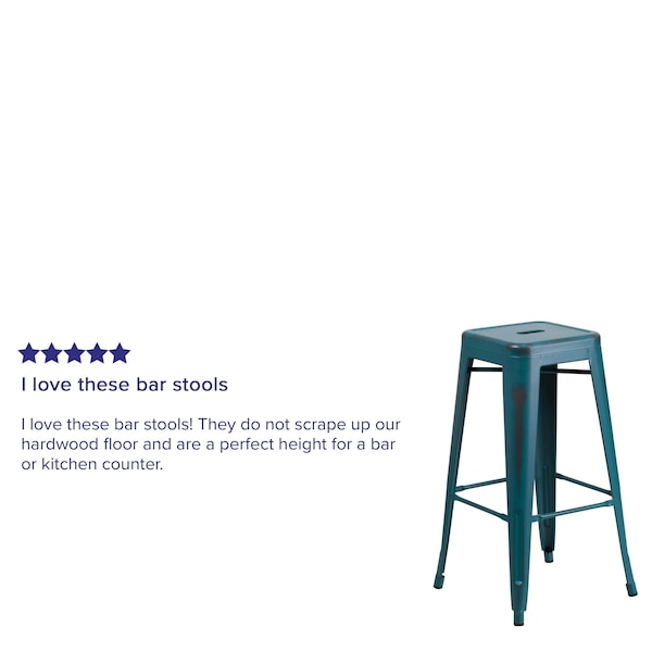 Flash Furniture 4Pack 30" High Aged Kelly Blue-Teal Metal Barstool - 4-ET-BT3503-30-KB-GG