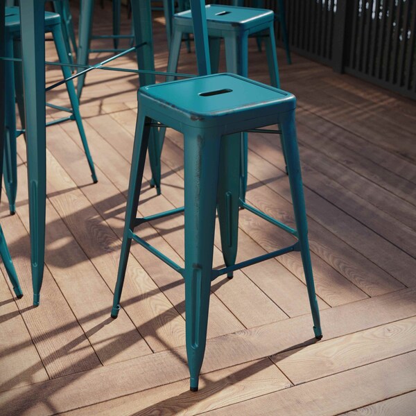 Flash Furniture 4Pack 30" High Aged Kelly Blue-Teal Metal Barstool - 4-ET-BT3503-30-KB-GG