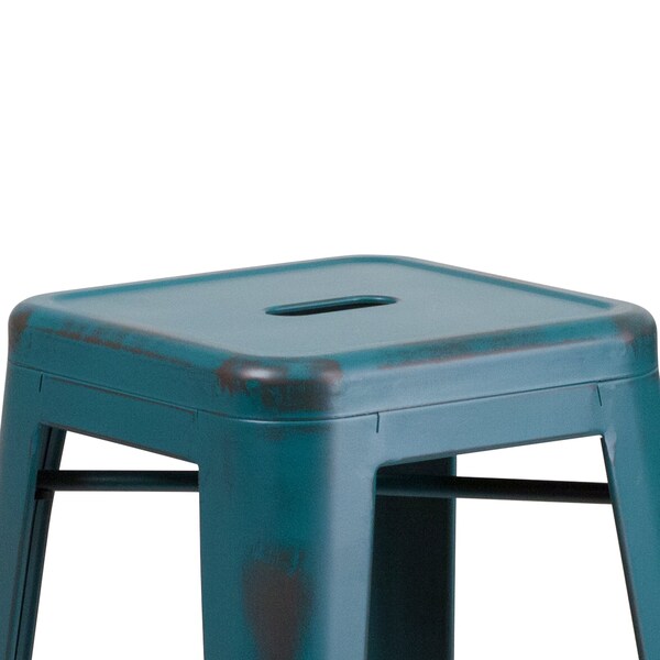 Flash Furniture 4Pack 30" High Aged Kelly Blue-Teal Metal Barstool - 4-ET-BT3503-30-KB-GG