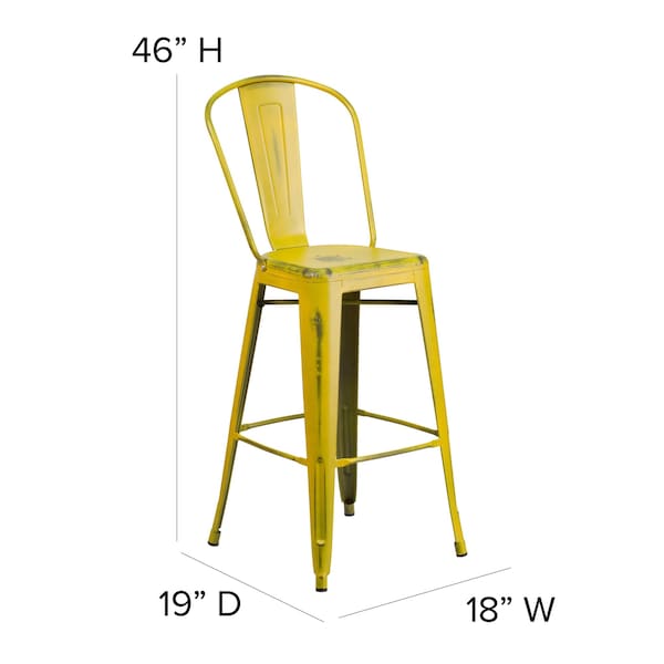 Flash Furniture Distressed Yellow Metal Stool, PK4 - 4-ET-3534-30-YL-GG