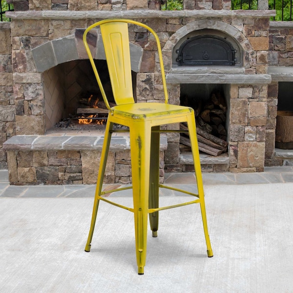 Flash Furniture Distressed Yellow Metal Stool, PK4 - 4-ET-3534-30-YL-GG
