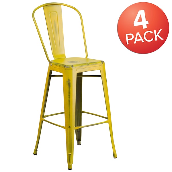 Flash Furniture Distressed Yellow Metal Stool, PK4 - 4-ET-3534-30-YL-GG