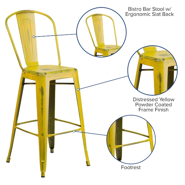 Flash Furniture Distressed Yellow Metal Stool, PK4 - 4-ET-3534-30-YL-GG