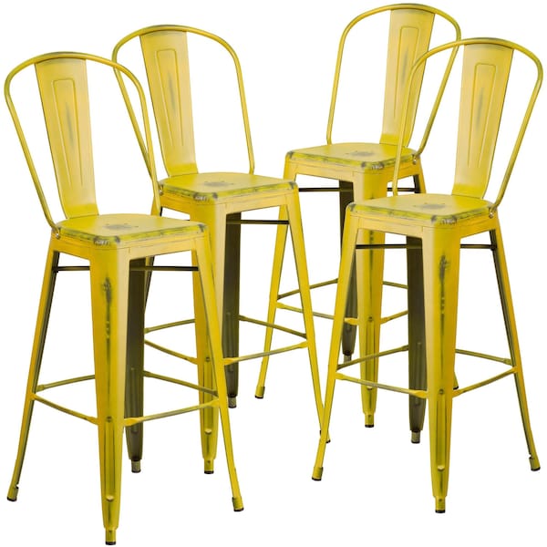Flash Furniture Distressed Yellow Metal Stool, PK4 - 4-ET-3534-30-YL-GG