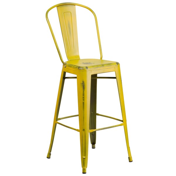 Flash Furniture Distressed Yellow Metal Stool, PK4 - 4-ET-3534-30-YL-GG