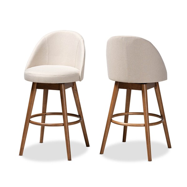 Baxton Studio Carra Beige Upholstered Walnut-Finished Wood Swivel Bar Stool, PK2 - 157-9651