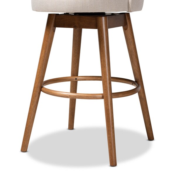 Baxton Studio Carra Beige Upholstered Walnut-Finished Wood Swivel Bar Stool, PK2 - 157-9651
