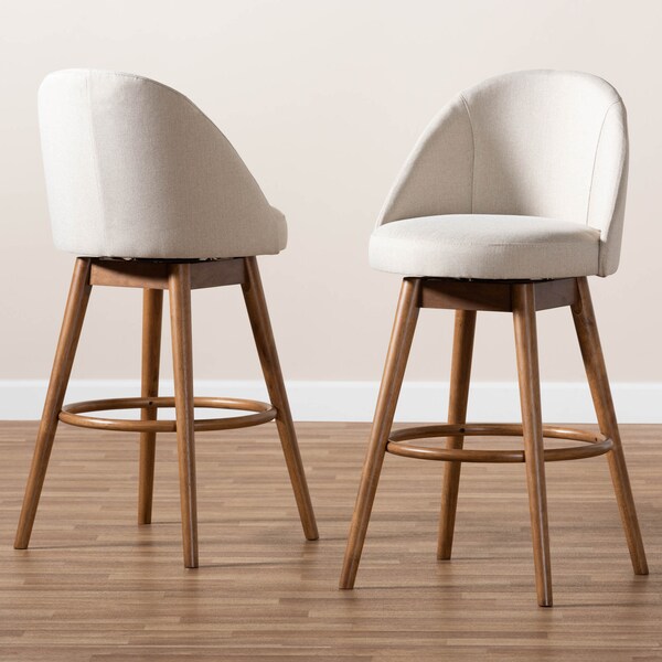 Baxton Studio Carra Beige Upholstered Walnut-Finished Wood Swivel Bar Stool, PK2 - 157-9651
