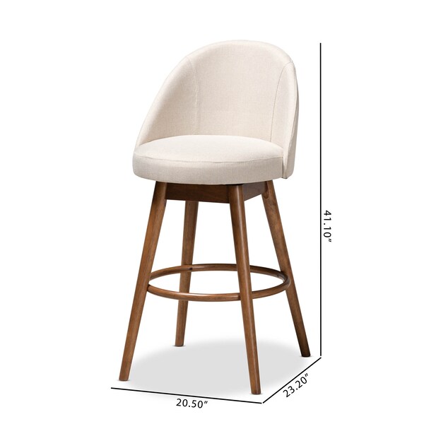 Baxton Studio Carra Beige Upholstered Walnut-Finished Wood Swivel Bar Stool, PK2 - 157-9651