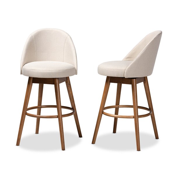 Baxton Studio Carra Beige Upholstered Walnut-Finished Wood Swivel Bar Stool, PK2 - 157-9651