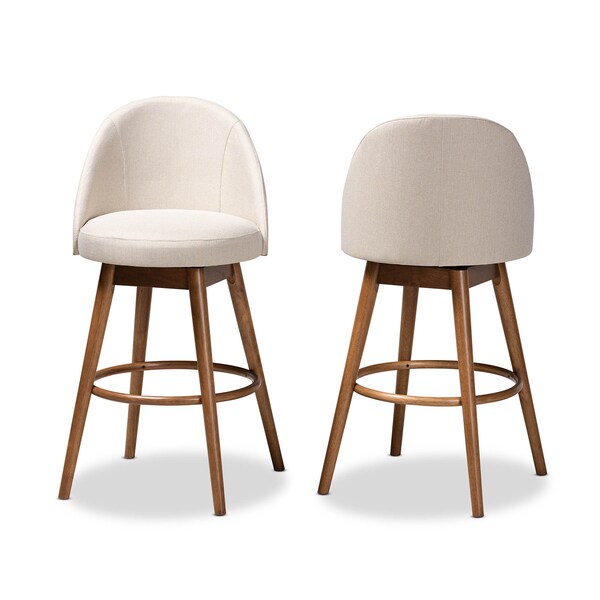 Baxton Studio Carra Beige Upholstered Walnut-Finished Wood Swivel Bar Stool, PK2 - 157-9651